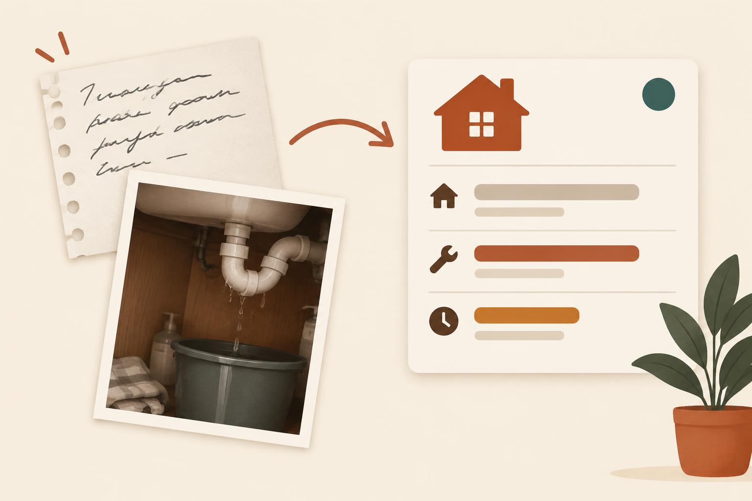 DoorBrief turning a tenant message and photo into a structured repair brief